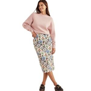 Boden Bi-stretch Floral Patchwork Pencil Skirt US‎ 2 Botanical Bluebells